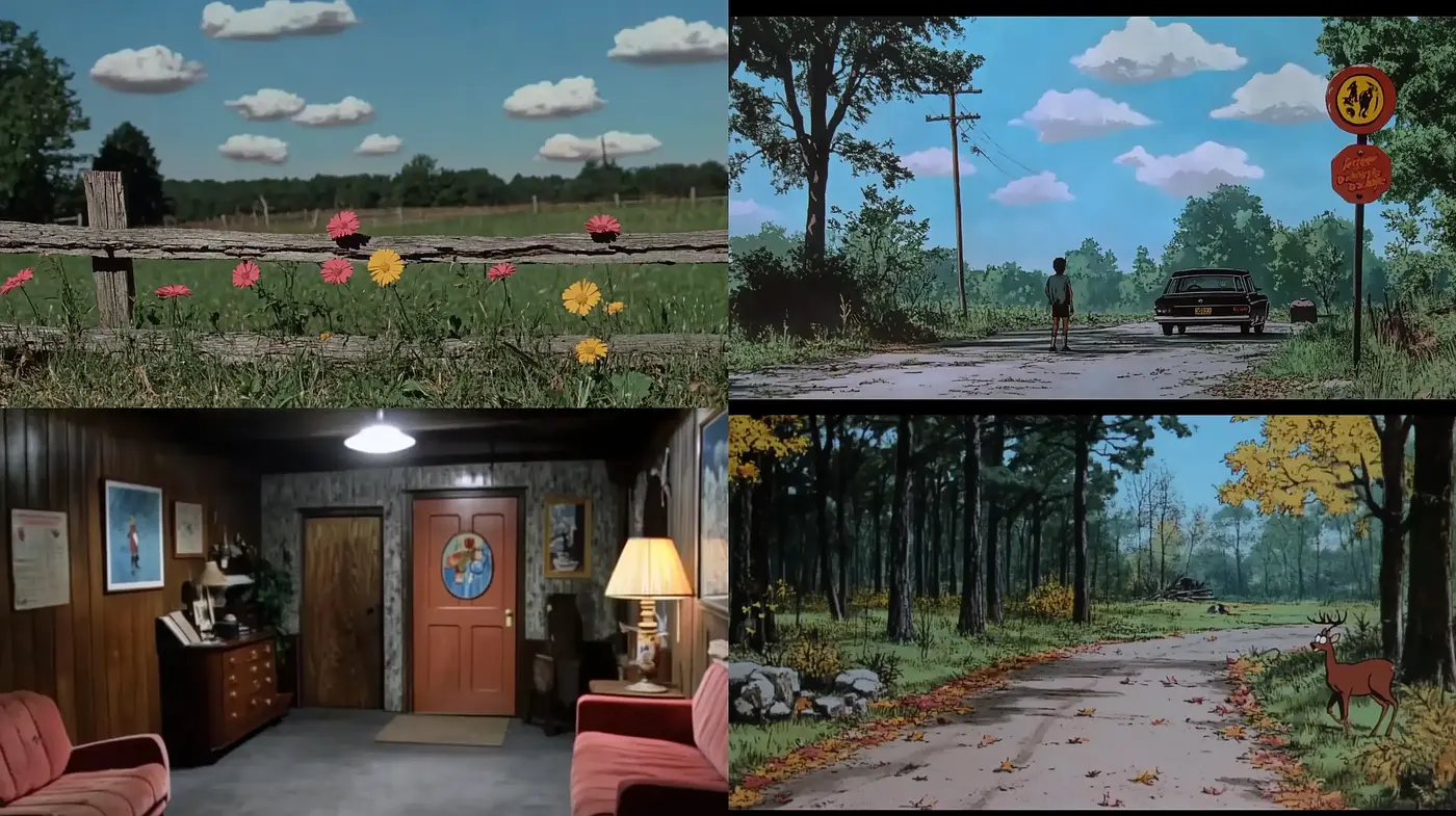 Saturated Americana Nostalgia in Illustrated Cinema - Midjourney sref style