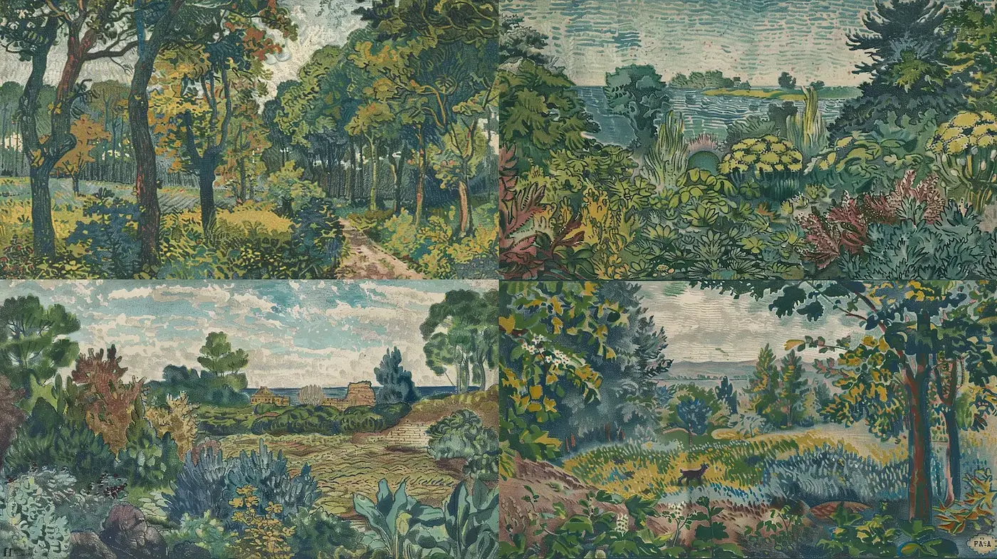 Nature-inspired landscapes with vivid colors and intricate details - Midjourney sref style