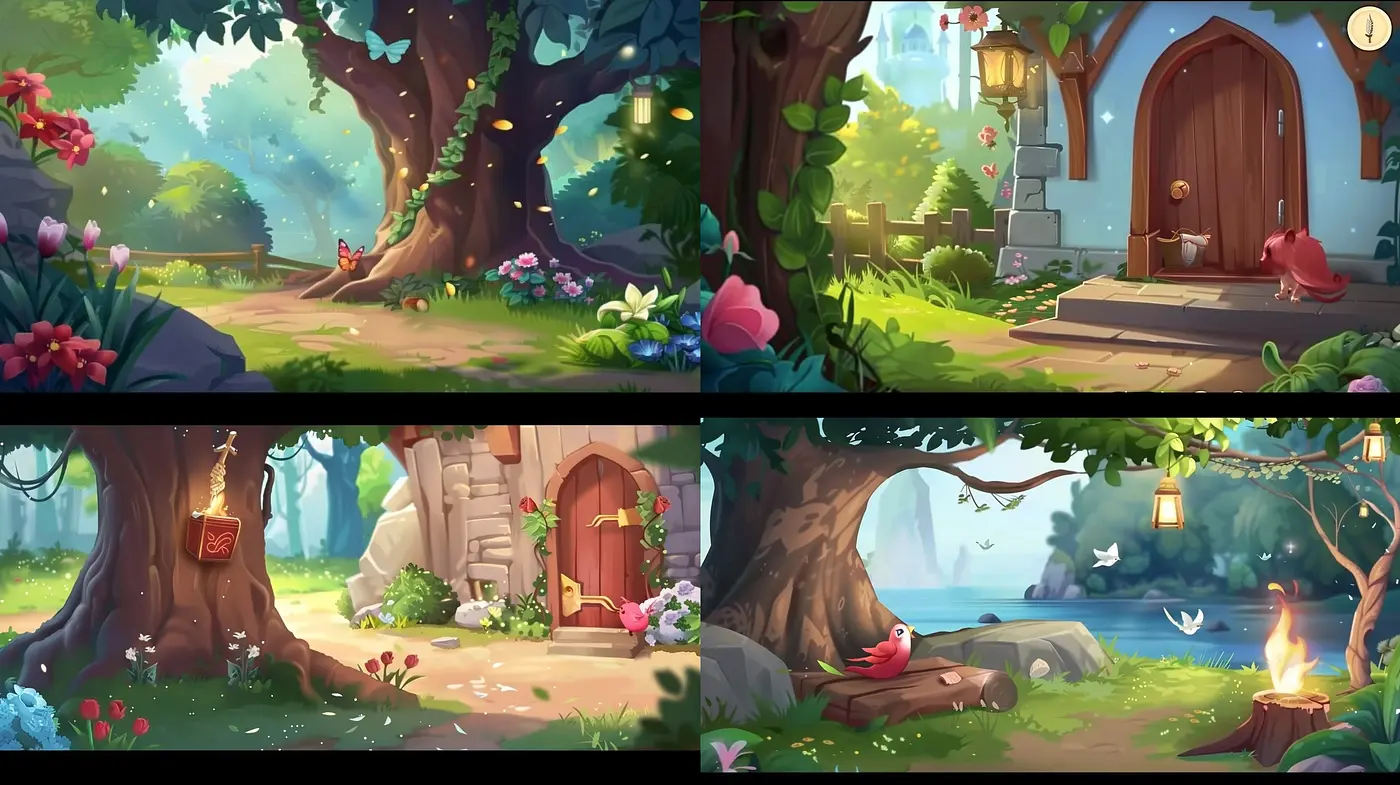 Enchanted Storybook Forest Scenes: A Harmonious Blend of Whimsical Hues and Dreamlike Textures - Midjourney sref style