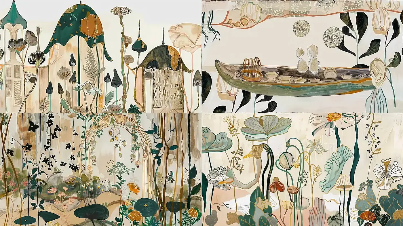 Whimsical Botanical Illustrations with a Contemporary Touch - Midjourney sref style