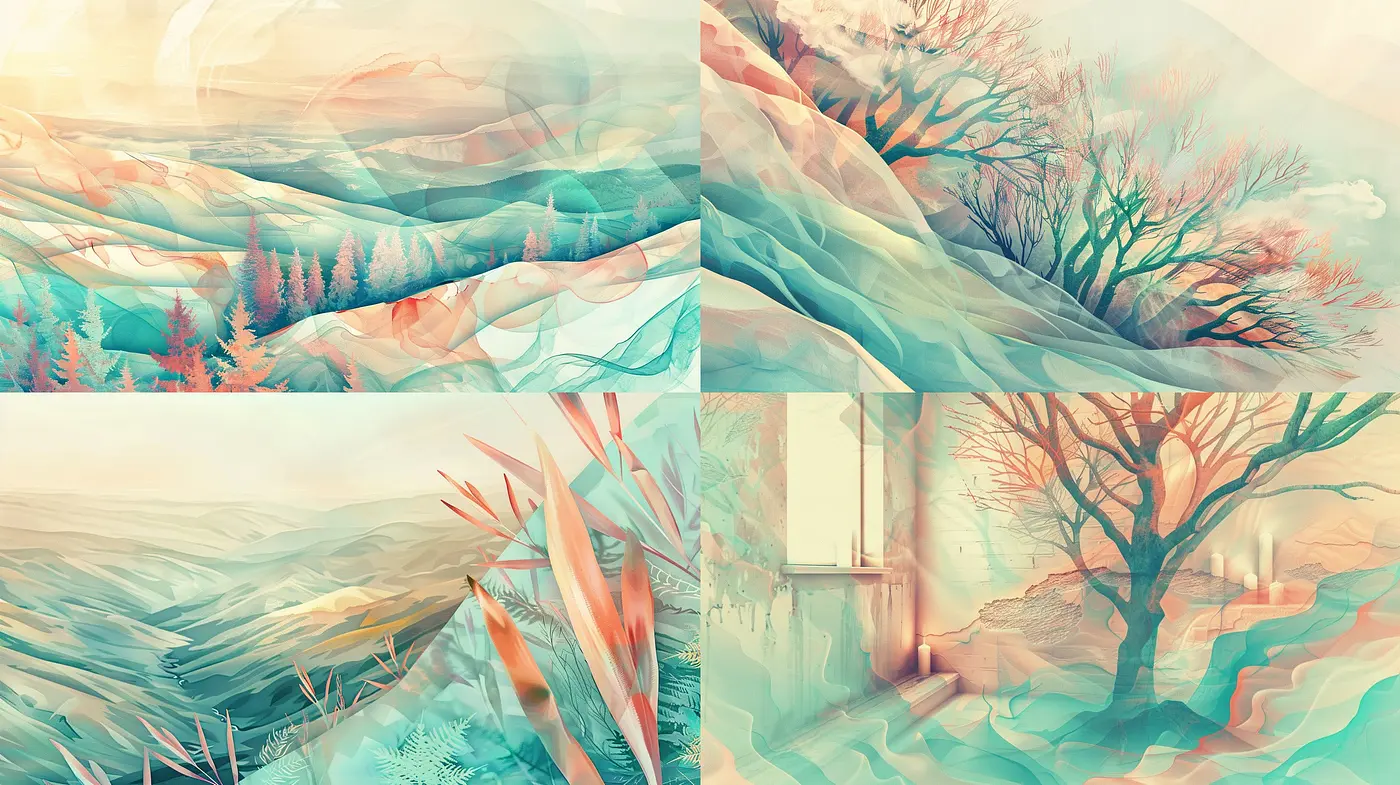 Ethereal Landscape Synthesis with Soft Pastel Gusts - Midjourney sref style
