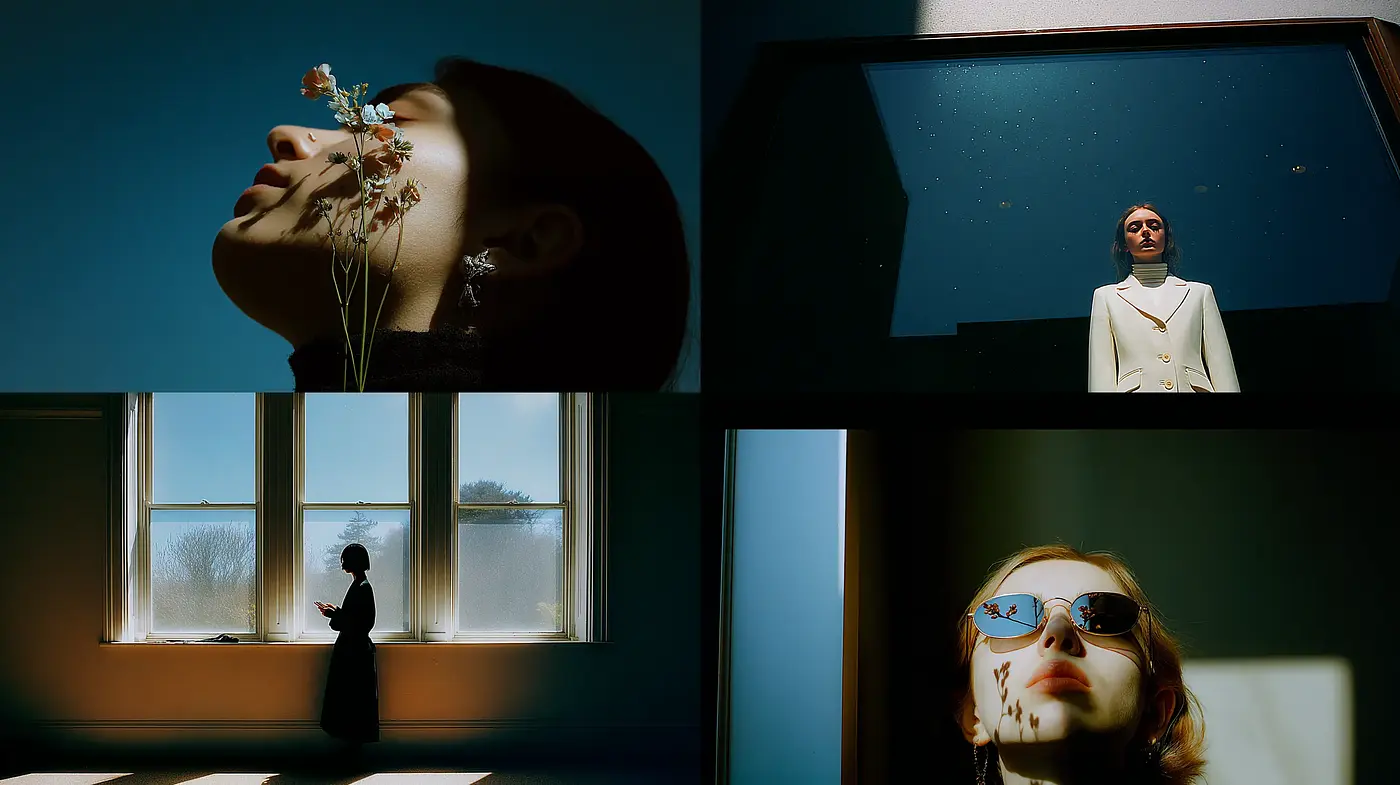 Contemporary Visual Poetry with Dramatic Light and Minimalist Elements - Midjourney sref style