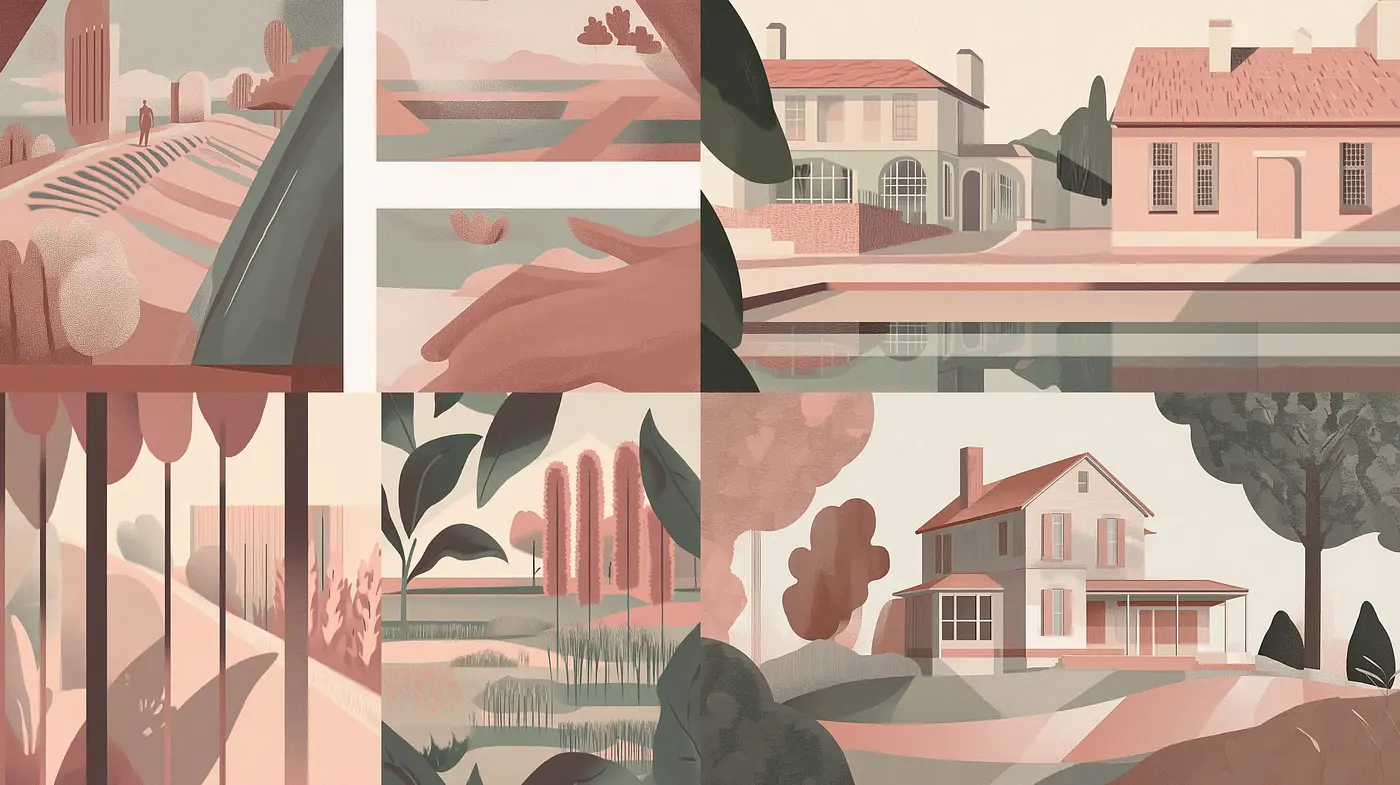 Serene Suburban Dreamscapes in Pastel Hues: A Homage to Mid-Century Illustration - Midjourney sref style