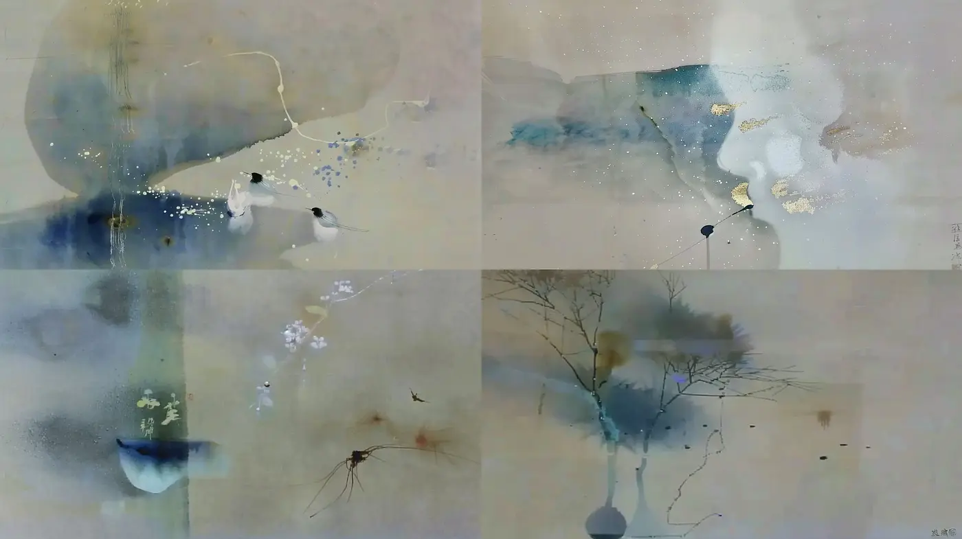 Ethereal Ink Wash Dreamscapes with Contemporary Touch - Midjourney sref style