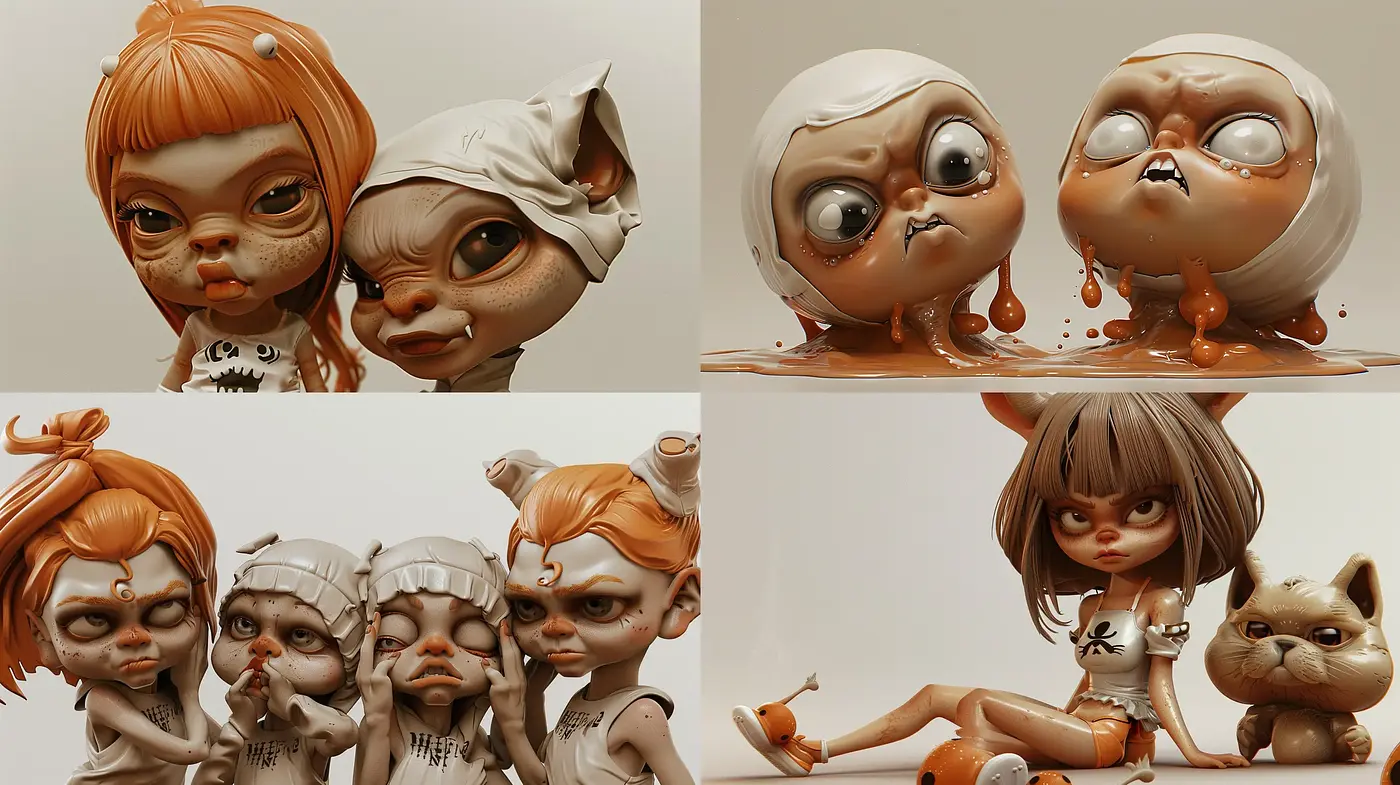Surreal Ceramic Gloss: Consistency in Texture and Tones Across Diverse Figures - Midjourney sref style