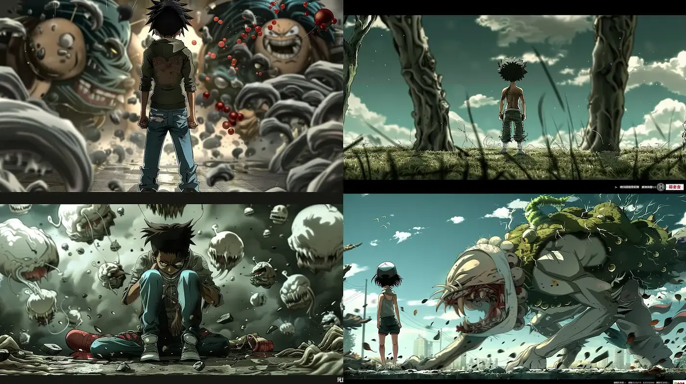 Dynamic and expressive animated storytelling with surreal elements - Midjourney sref style