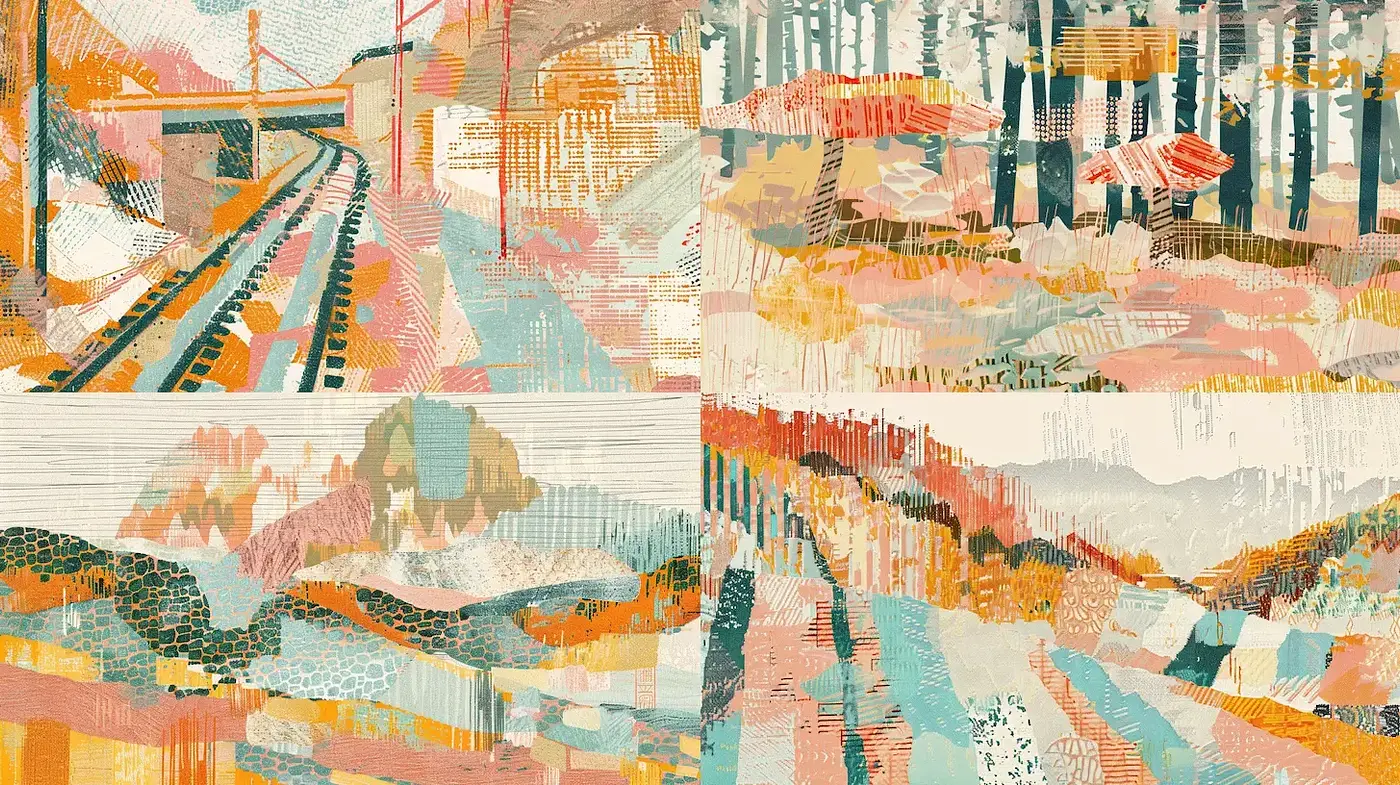 Vibrant Textural Landscapes with an Abstract Essence - Midjourney sref style