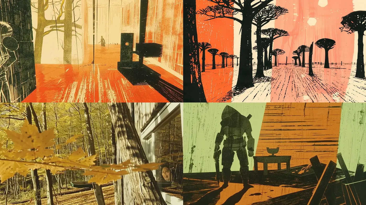 Autumnal Harmony: Stylized Nature Scenes with a Warm Sepia Overlay - Midjourney sref style