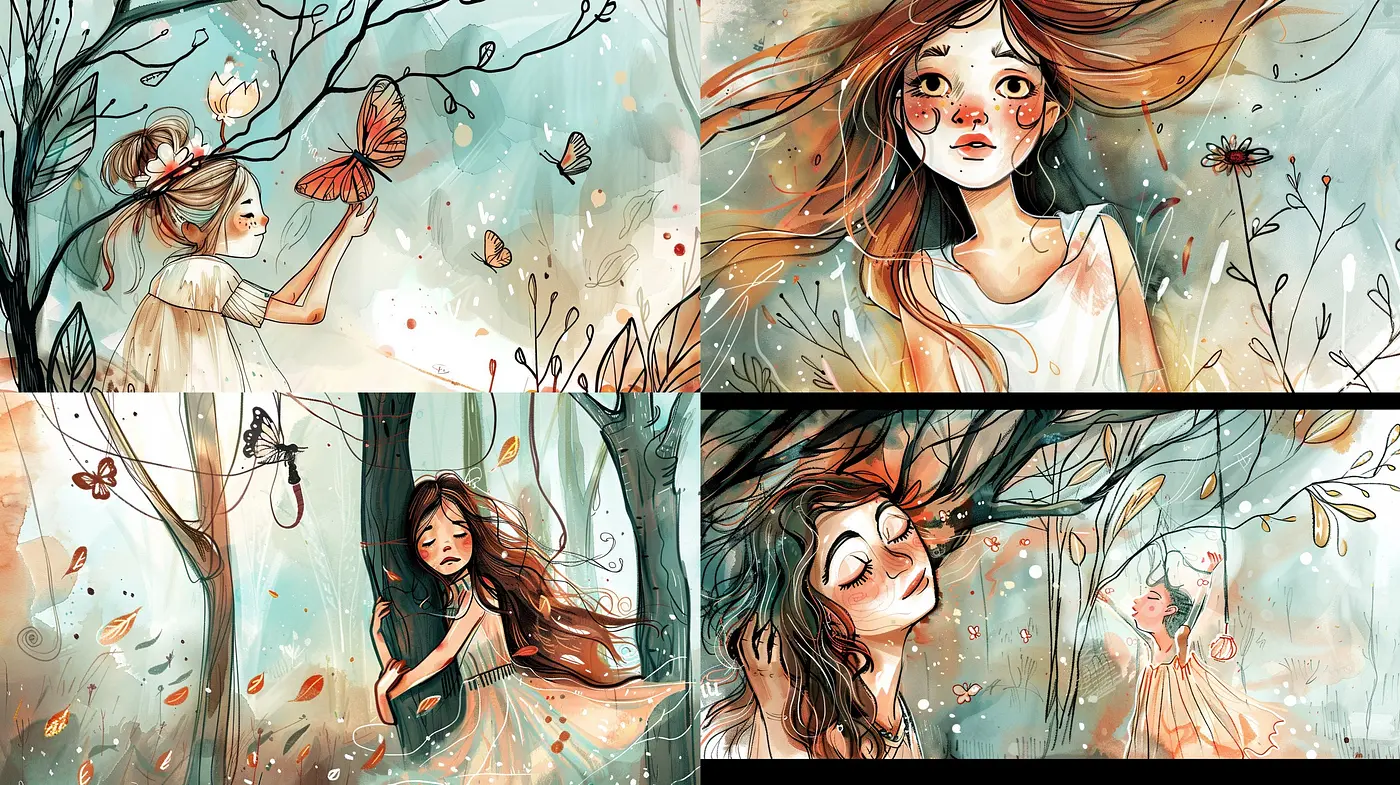 Whimsical Nature-Inspired Illustrative Fusion with a Vintage Twist - Midjourney sref style