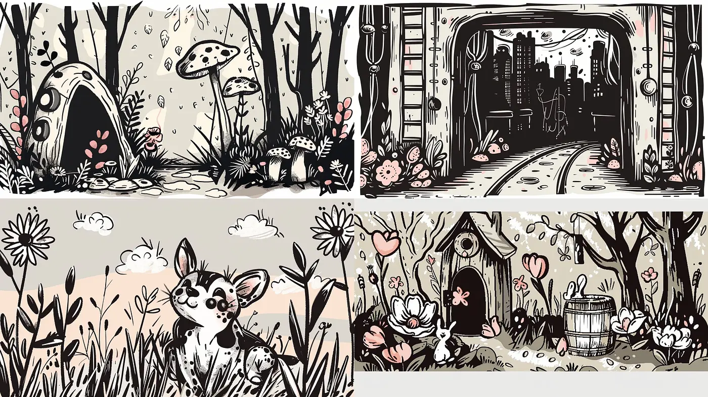 Consistently Stylized Nature and Urban Scenes with Cartoon Whimsy and Earthy Color Harmony - Midjourney sref style