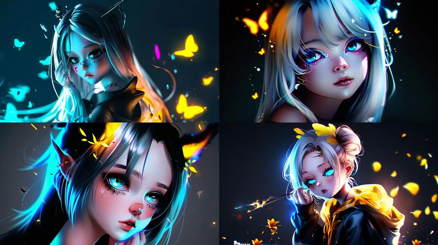 Luminous Fantasy Portraiture with Neon Contrasts - Midjourney sref style