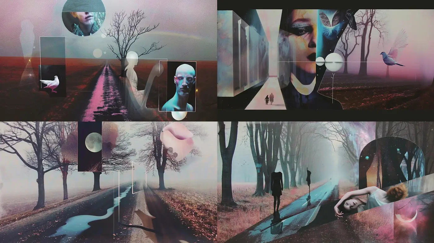 Ethereal Dreamscape Montage with Surrealist Overtones - Midjourney sref style