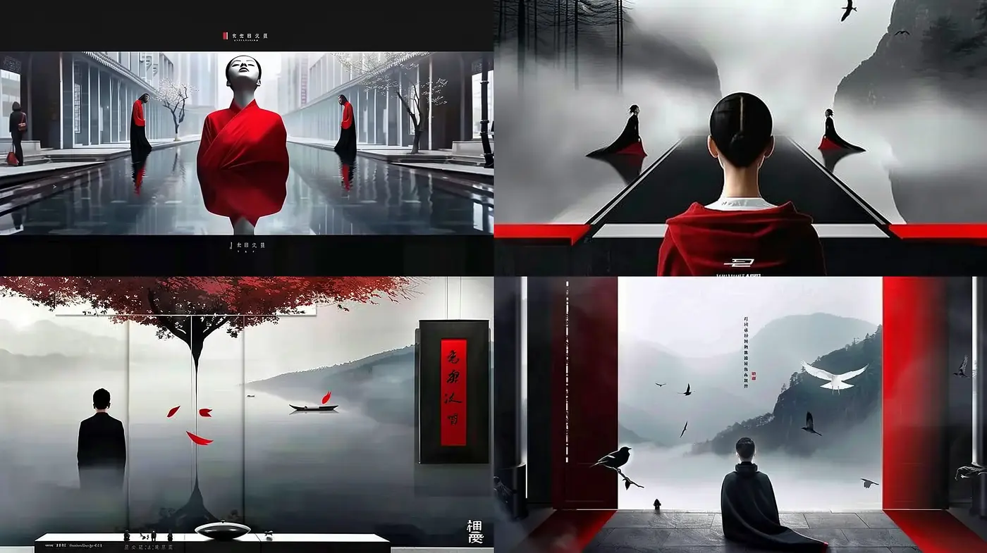 Ethereal Monochrome with Crimson Accent - Midjourney sref style