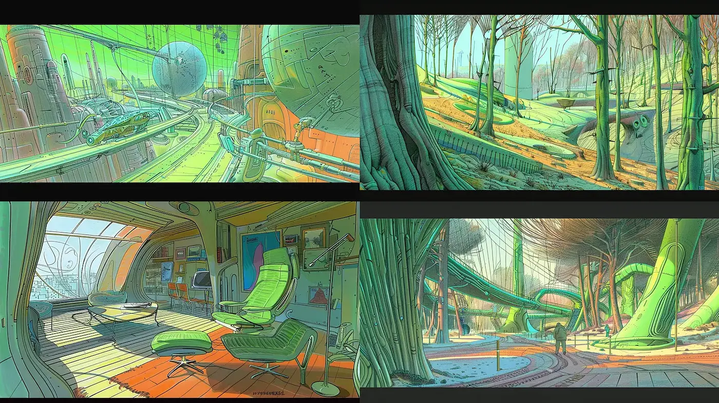 Surreal Futuristic Landscapes Merging Nature and Technology - Midjourney sref style