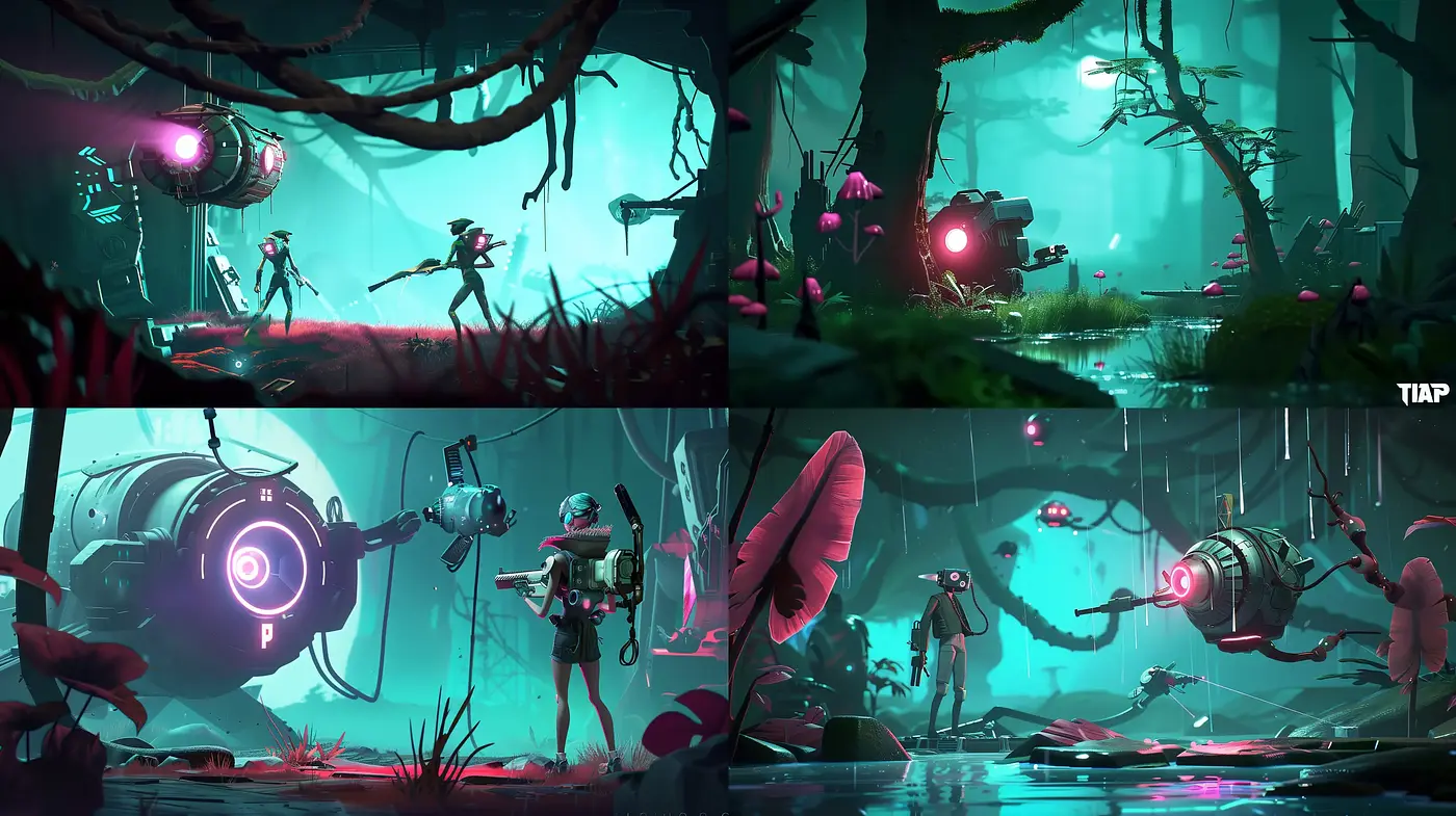 Ethereal Neon-Tinged Sci-Fi Wilderness - Midjourney sref style