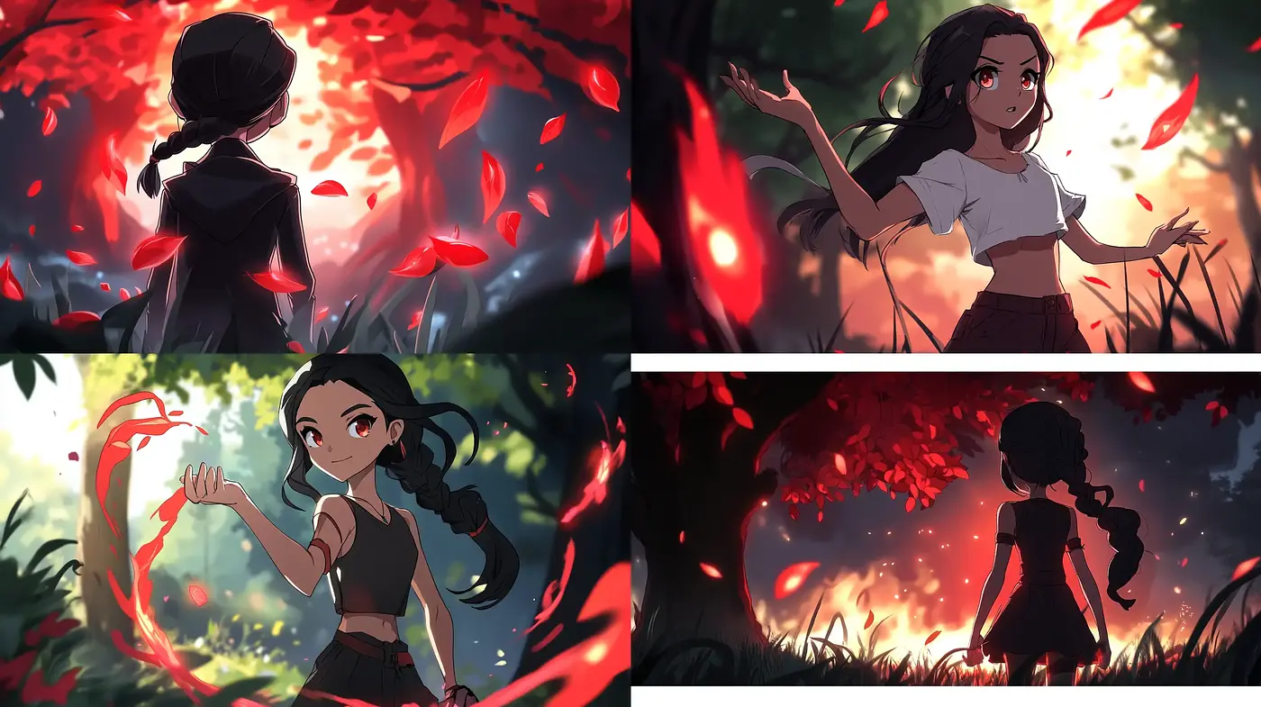 Cinematic Anime Enchantment in Crimson Twilight - Midjourney sref style