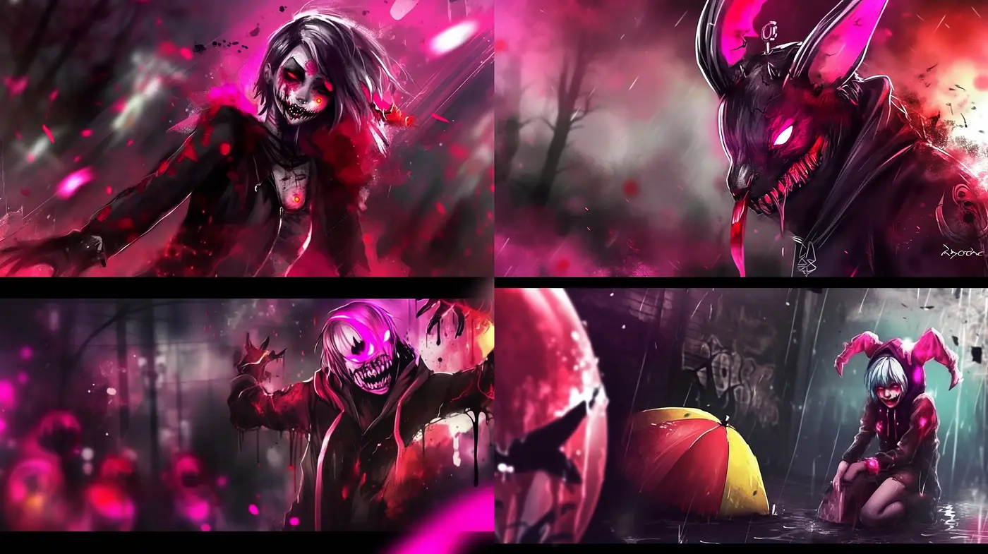 Dramatic Crimson Shadows: Exploring Dark Anime-Inspired Digital Art - Midjourney sref style