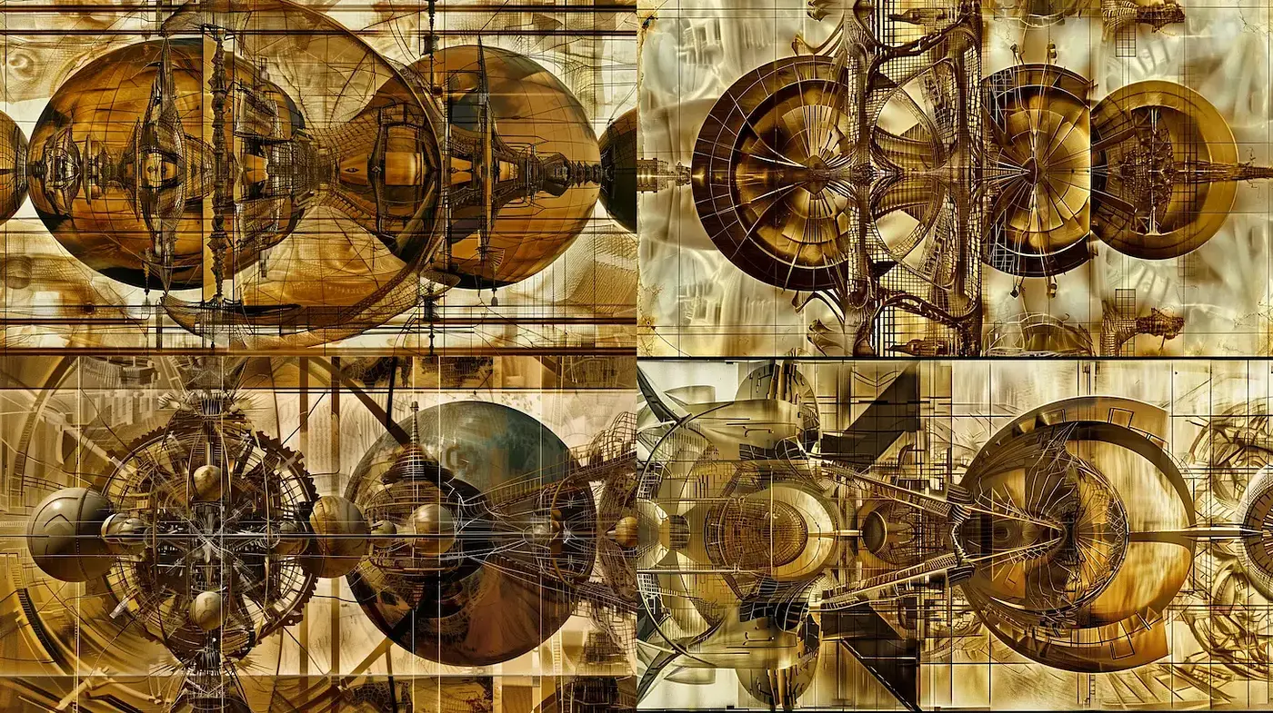 Intricate Steampunk-Inspired Abstract Designs with a Metallic Aesthetic - Midjourney sref style