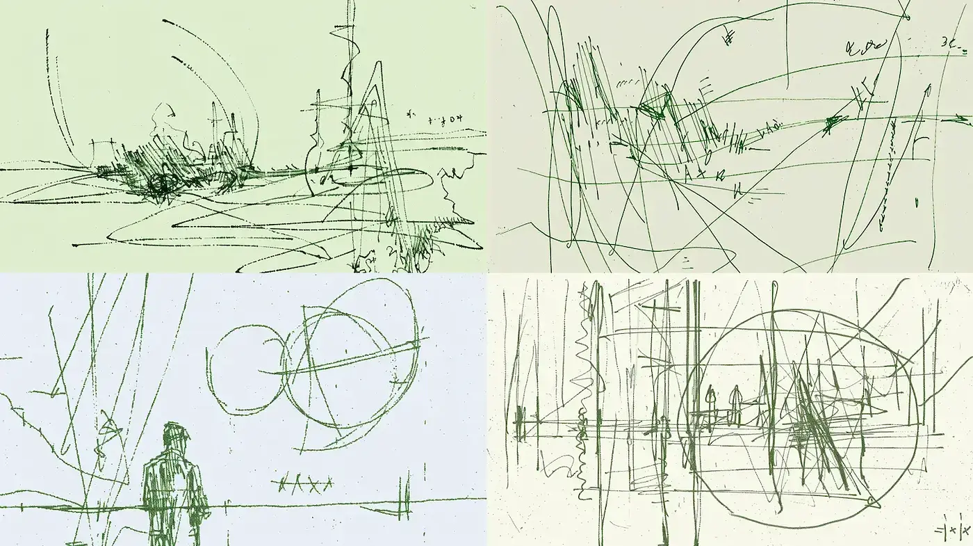Scribbled Serenity: A Study in Abstract Green Sketches - Midjourney sref style