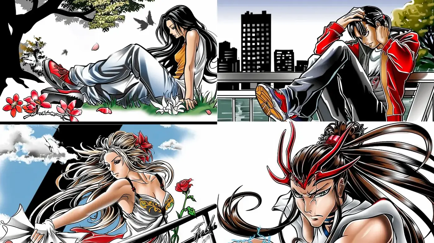 Dynamic and emotive contemporary anime with a touch of urban and nature themes - Midjourney sref style