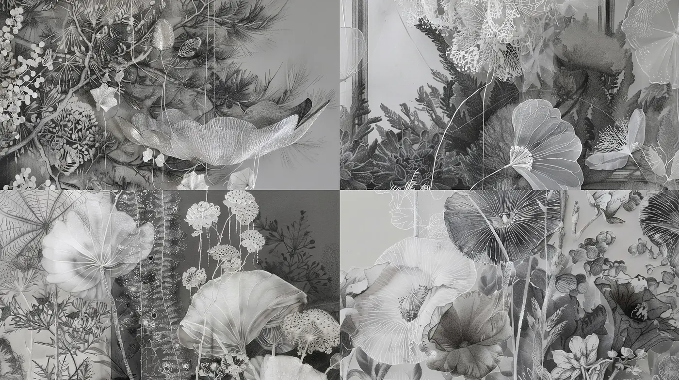 Monochromatic Botanical Harmony in Grayscale - Midjourney sref style