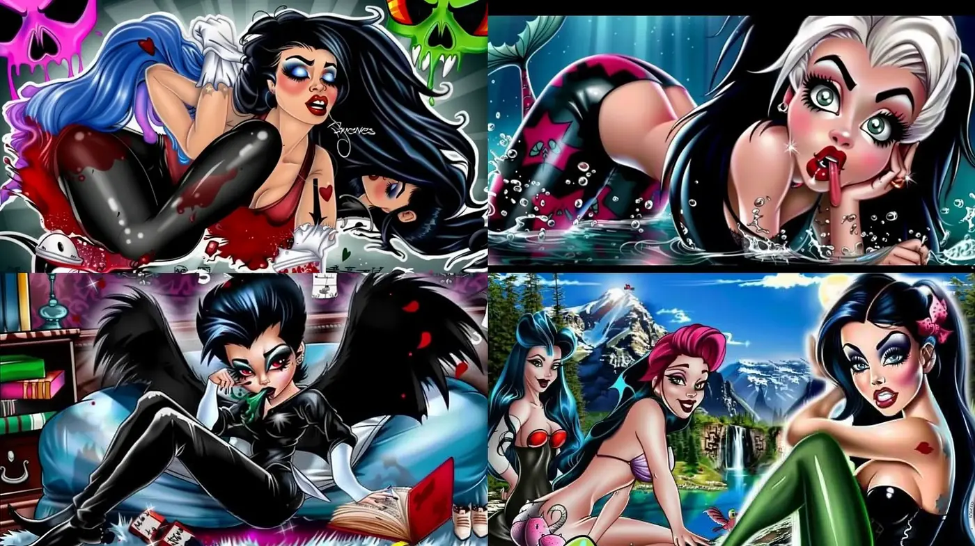 Vibrant Gothic Pin-up Fusion with a Whimsical Twist - Midjourney sref style