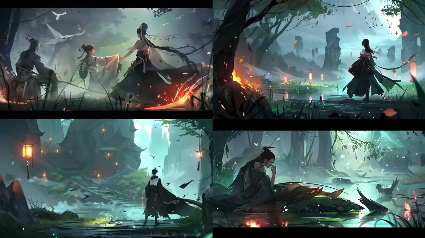 Ethereal Twilight: A Tranquil Blend of East Asian-Inspired Fantasy Art with a Muted, Mysterious Color Palette - Midjourney sref style