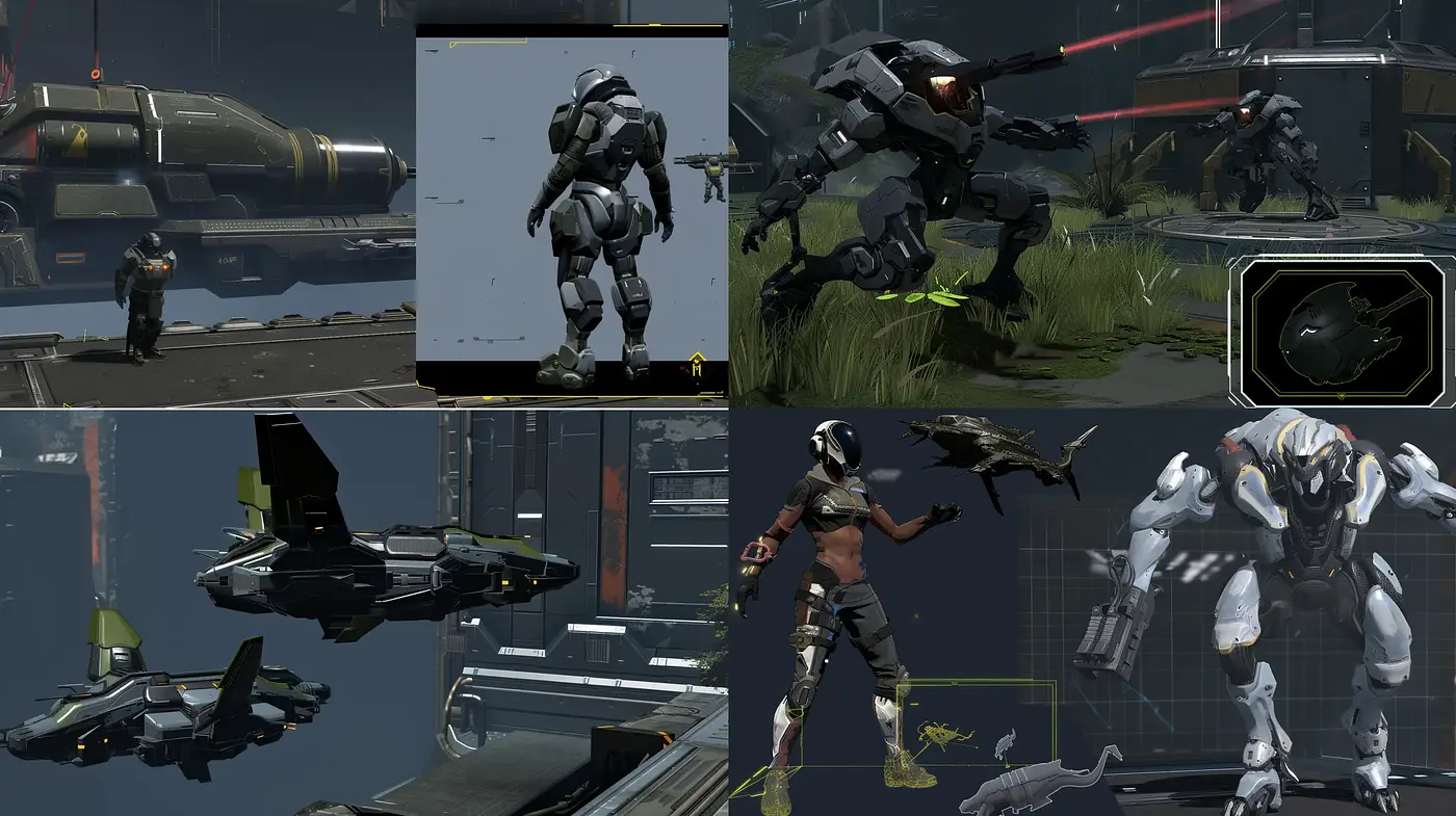 Futuristic Mechanized Ensemble: A Synthesis of Science Fiction Realism and Robotic Aesthetics - Midjourney sref style