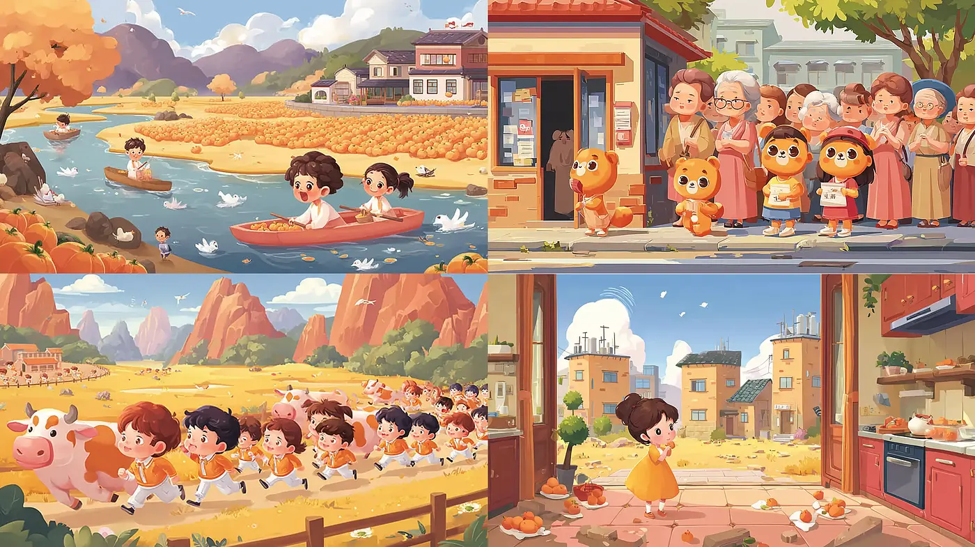 Charming, Whimsical Illustrations with a Playful, Pastoral Theme - Midjourney sref style