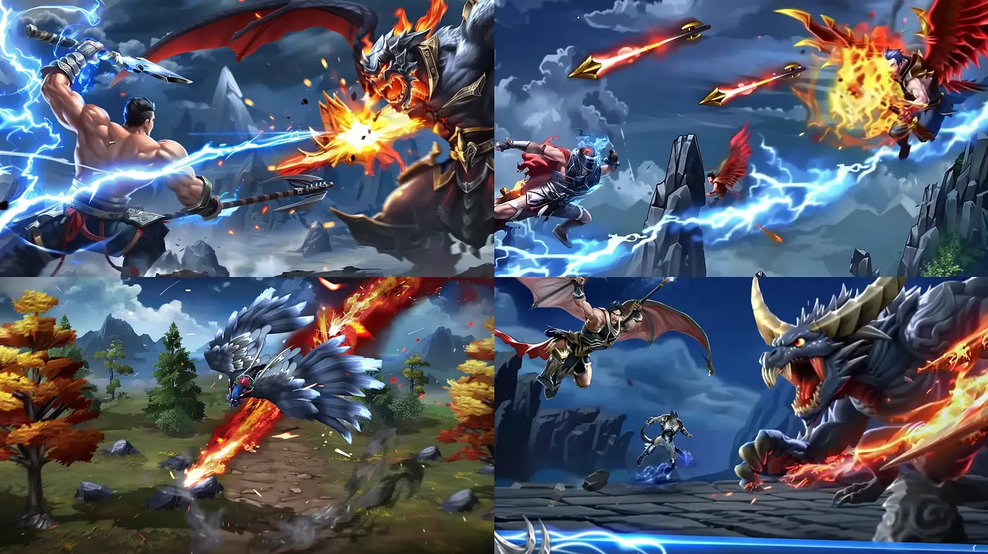 Dynamic Mythological Combat Renderings with a Vivid Fantasy Art Style - Midjourney sref style