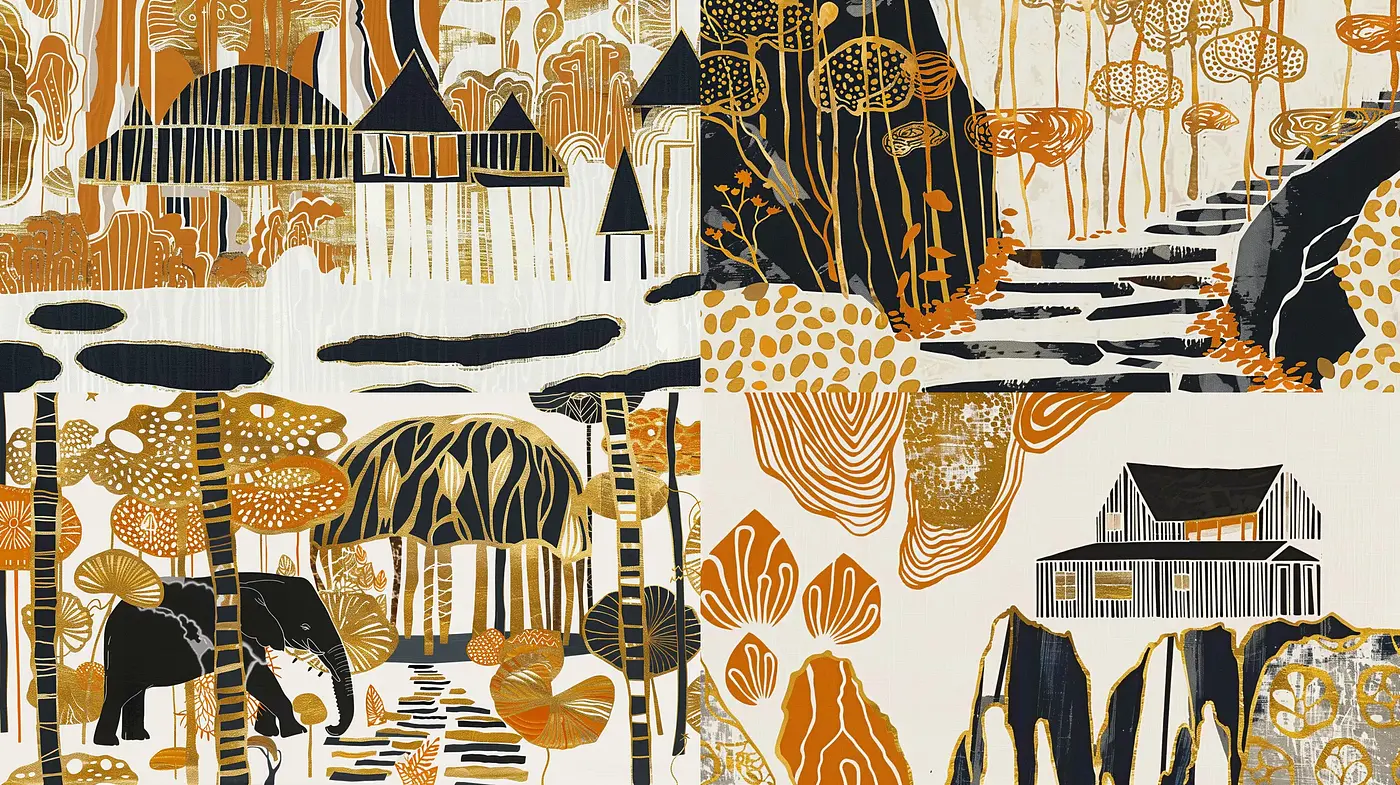 Autumnal Abstract Tapestry: A Fusion of Organic Motifs and Geometric Precision - Midjourney sref style