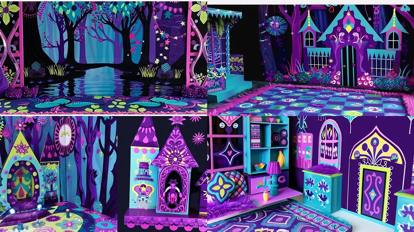 Psychedelic Fantasy Dreamscape with Fluorescent Hues - Midjourney sref style