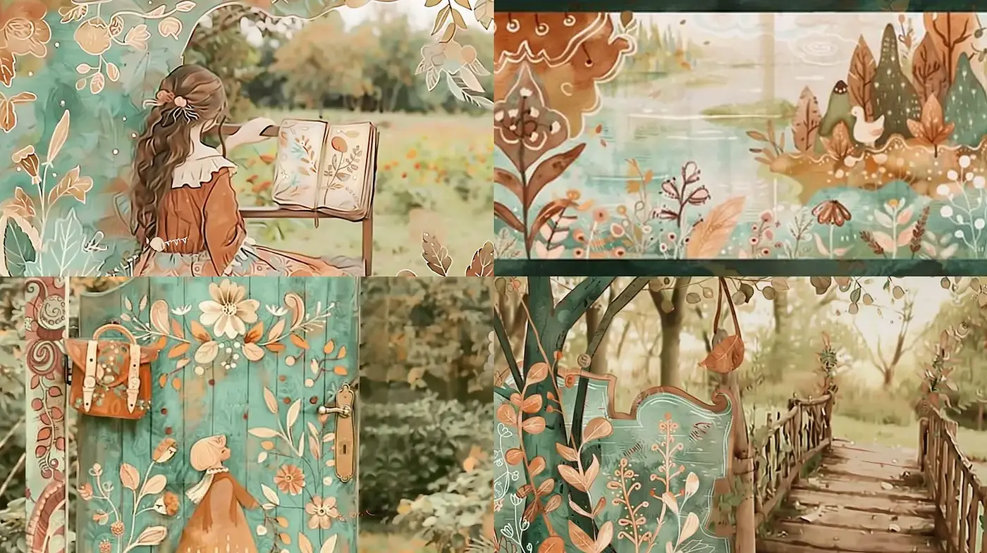 Nostalgic Whimsy in Soft Earthy Tones - Midjourney sref style