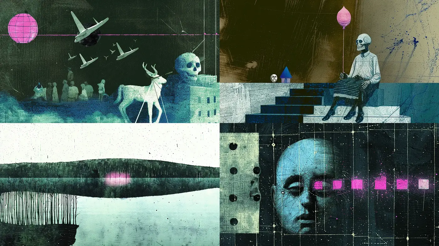 Surreal Collage of Retro-Futuristic Dreamscape - Midjourney sref style