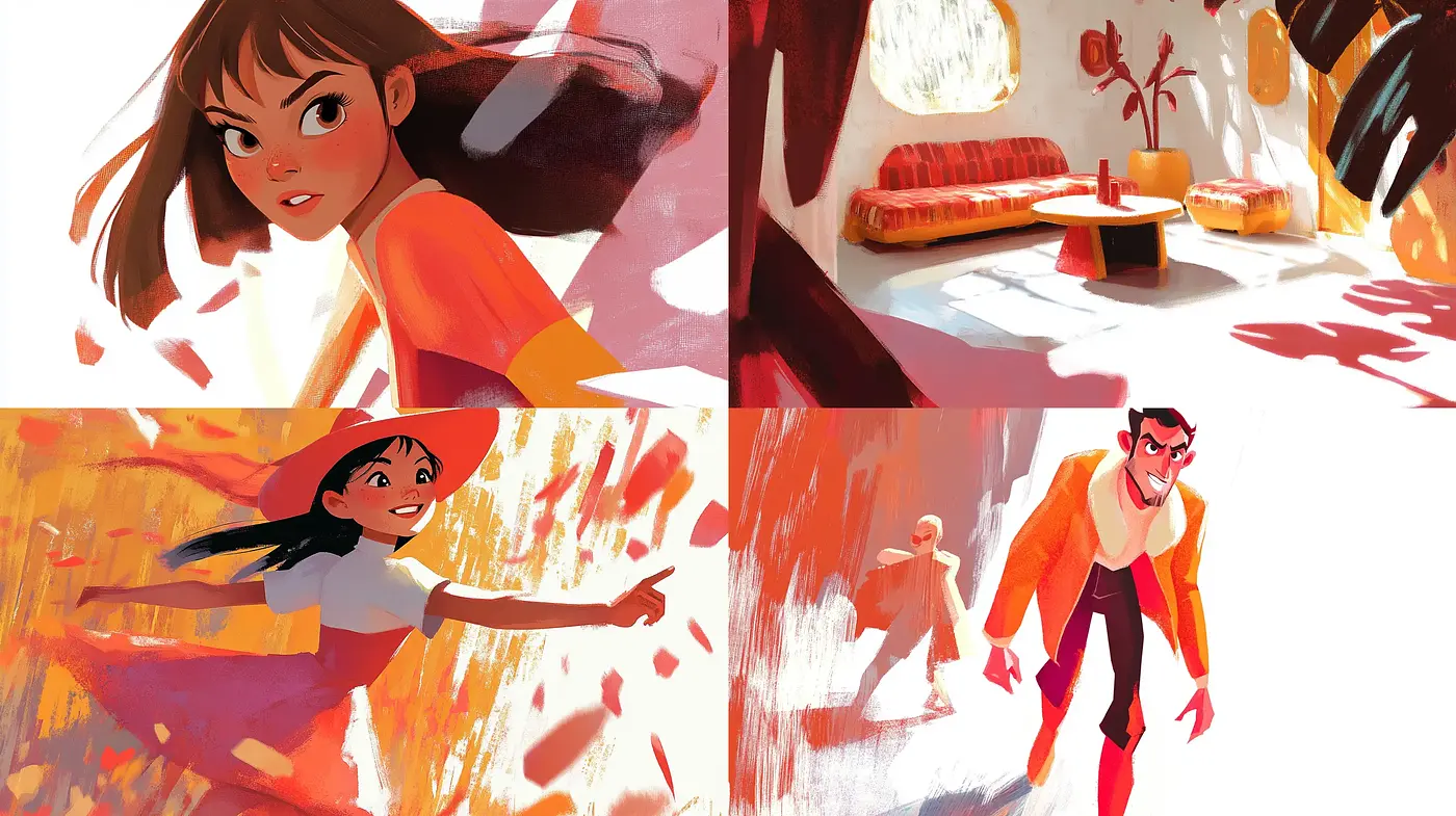 Sunlit Warmth and Dynamic Brushwork Illustration Style - Midjourney sref style