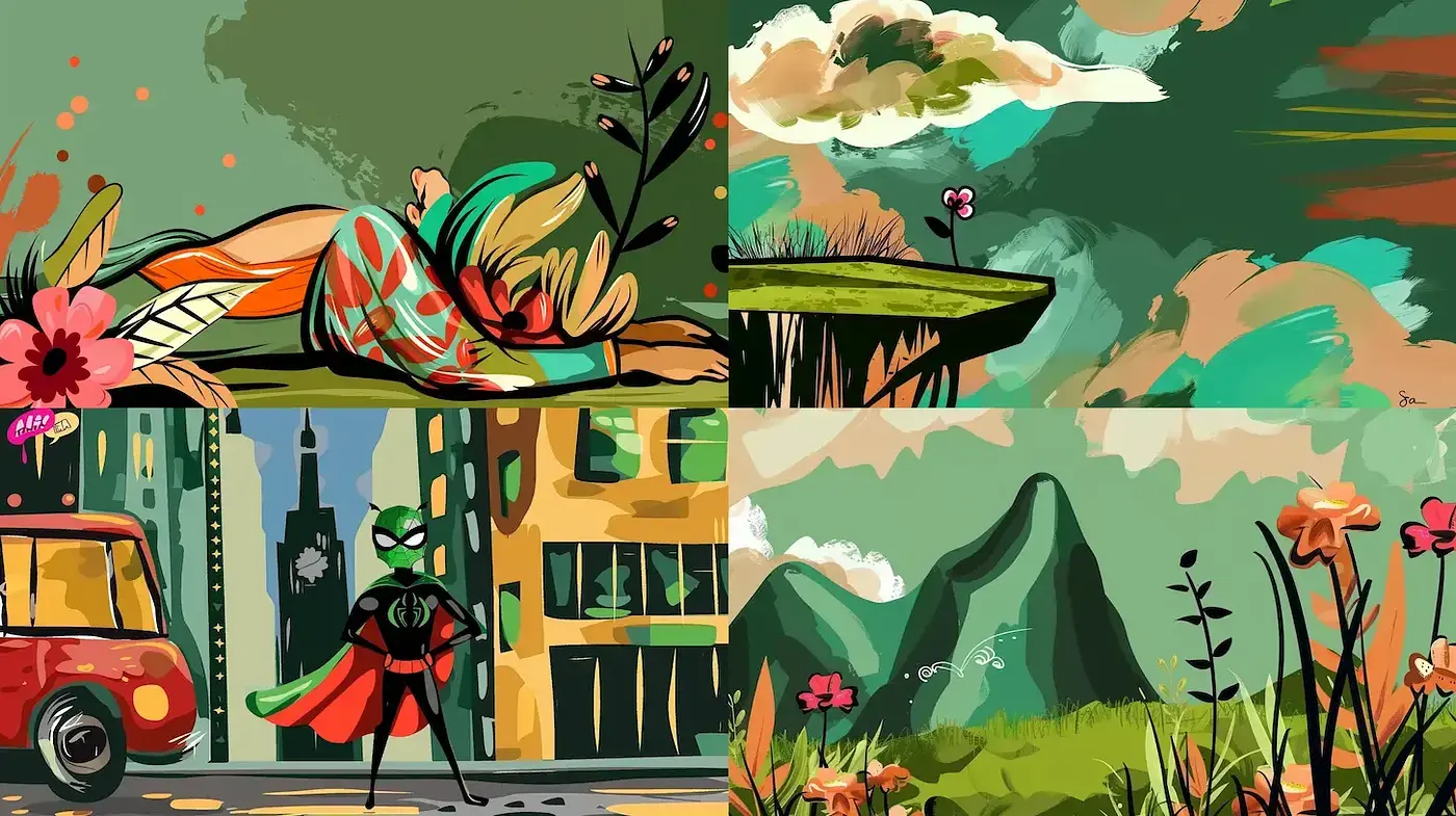 Vivid and Playful Illustrative Style with a Touch of Fantasy - Midjourney sref style