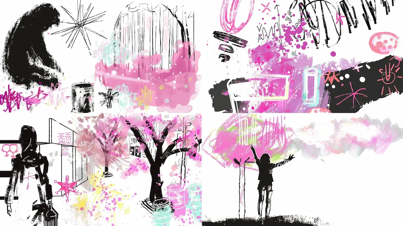 Dynamic and Whimsical Abstract Art with a Playful Mood - Midjourney sref style