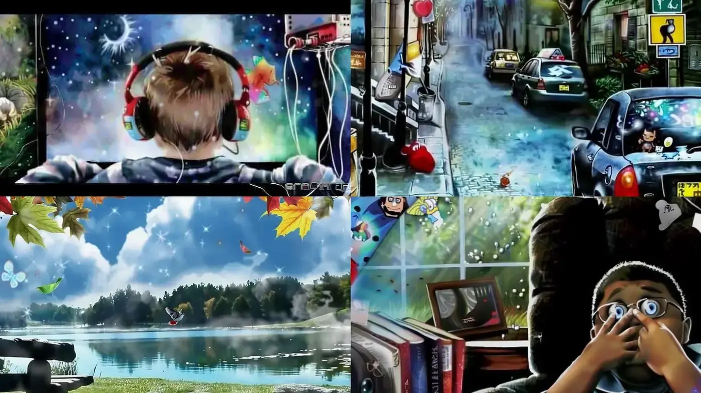 Lively Nostalgia in Contemporary Vignettes - Midjourney sref style