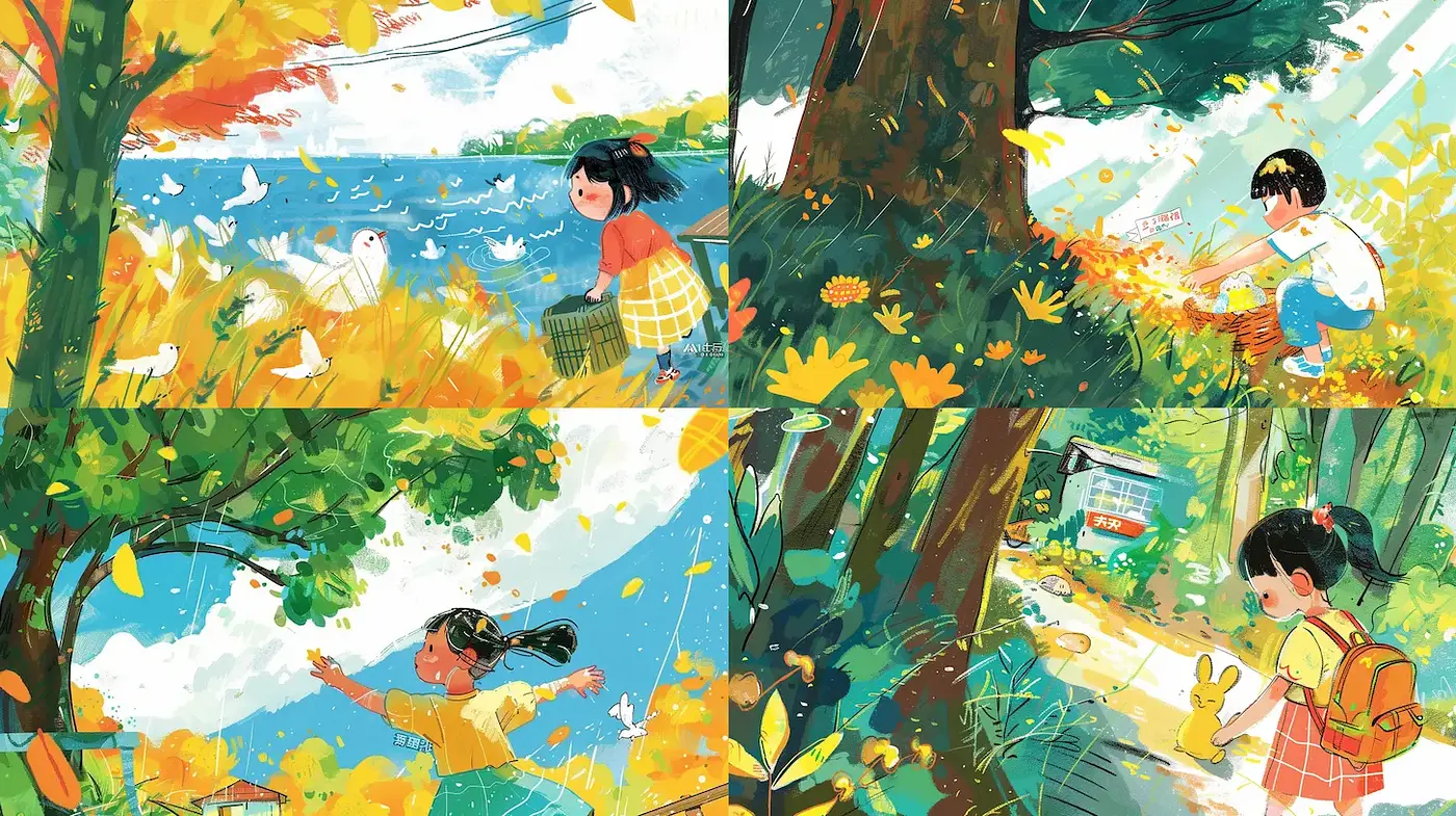 Vibrant and Playful Illustrative Style with Nature Themes - Midjourney sref style