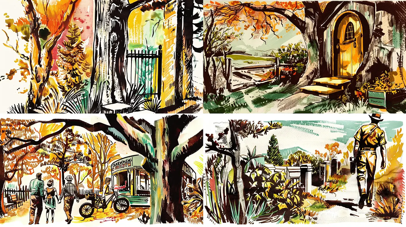 Expressive Autumn Hues in Illustrative Tableaus - Midjourney sref style