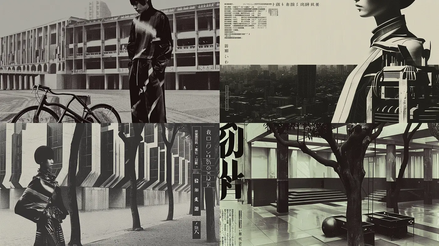Monochromatic Metropolis: A Cinematic Noir Fusion with Japanese Typography - Midjourney sref style