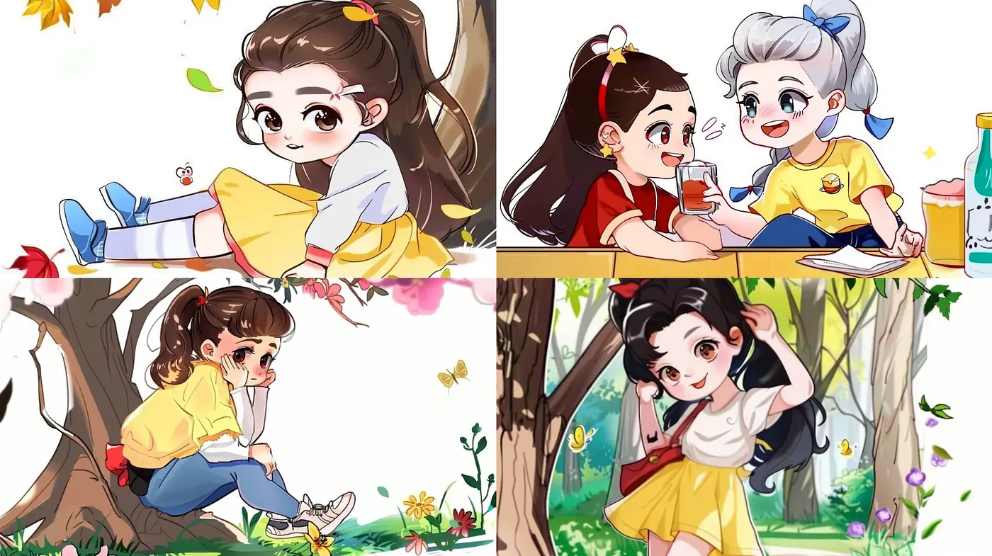 Youthful Whimsy in Colorful Anime-Inspired Illustrative Style - Midjourney sref style