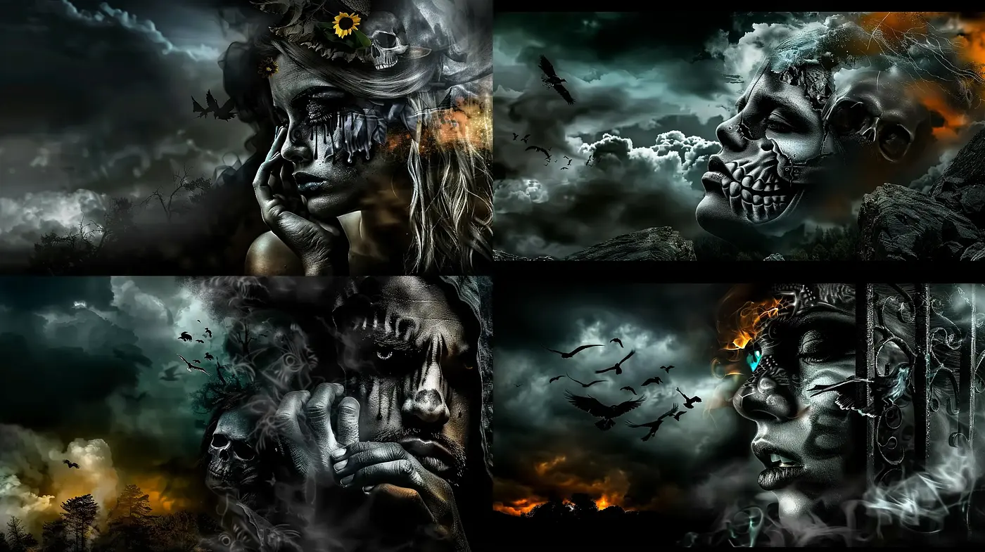 Ethereal Shadows and Tones: A Synthesis of Gothic Elegance and Surreal Imagery - Midjourney sref style
