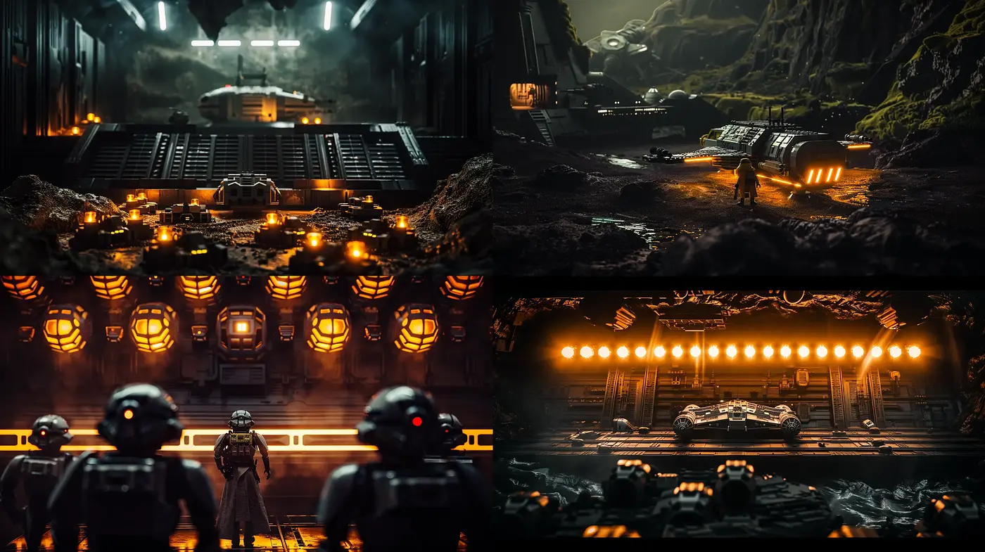 Futuristic Industrial Dystopia: A Symphony of Shadows and Artificial Light - Midjourney sref style