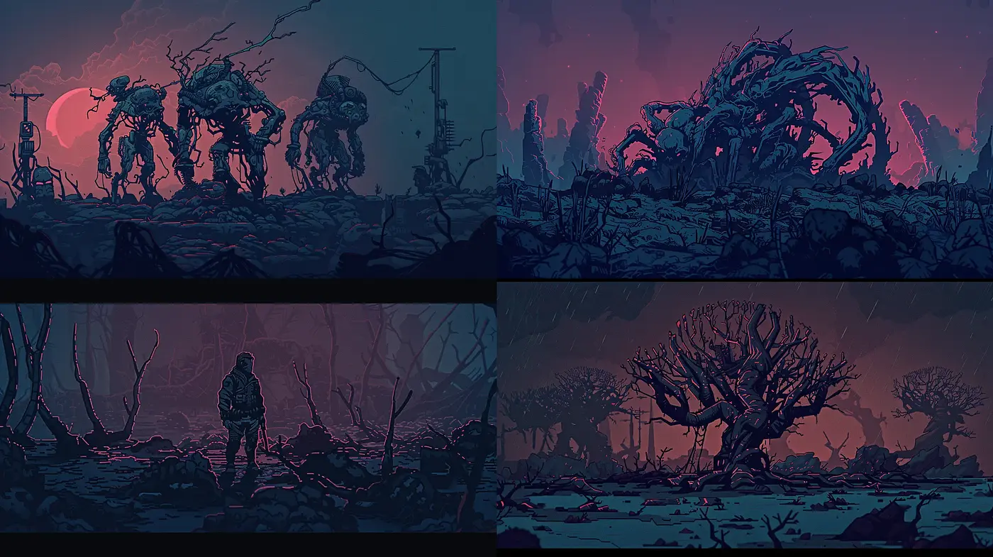 Dusky Hues of a Post-Apocalyptic Dreamland - Midjourney sref style