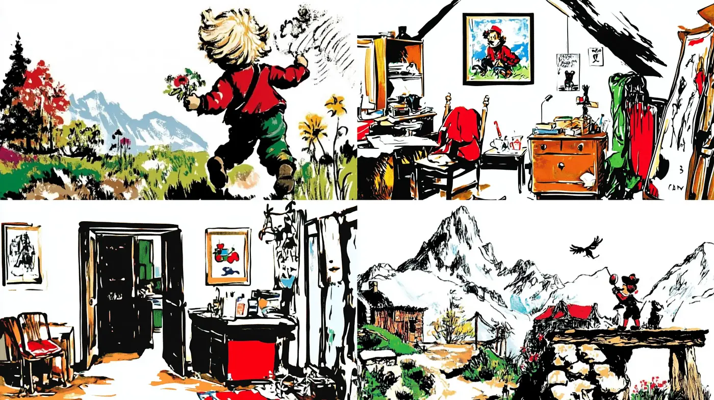 Vintage Comic Book Reverie in Alpine Settings - Midjourney sref style