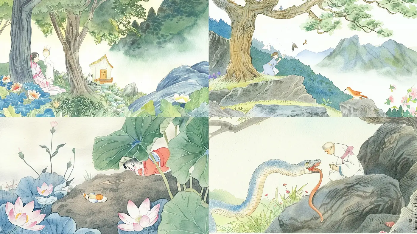 Tranquil Nature Fantasia: A Harmonious Blend of East Asian Watercolor Wonder - Midjourney sref style