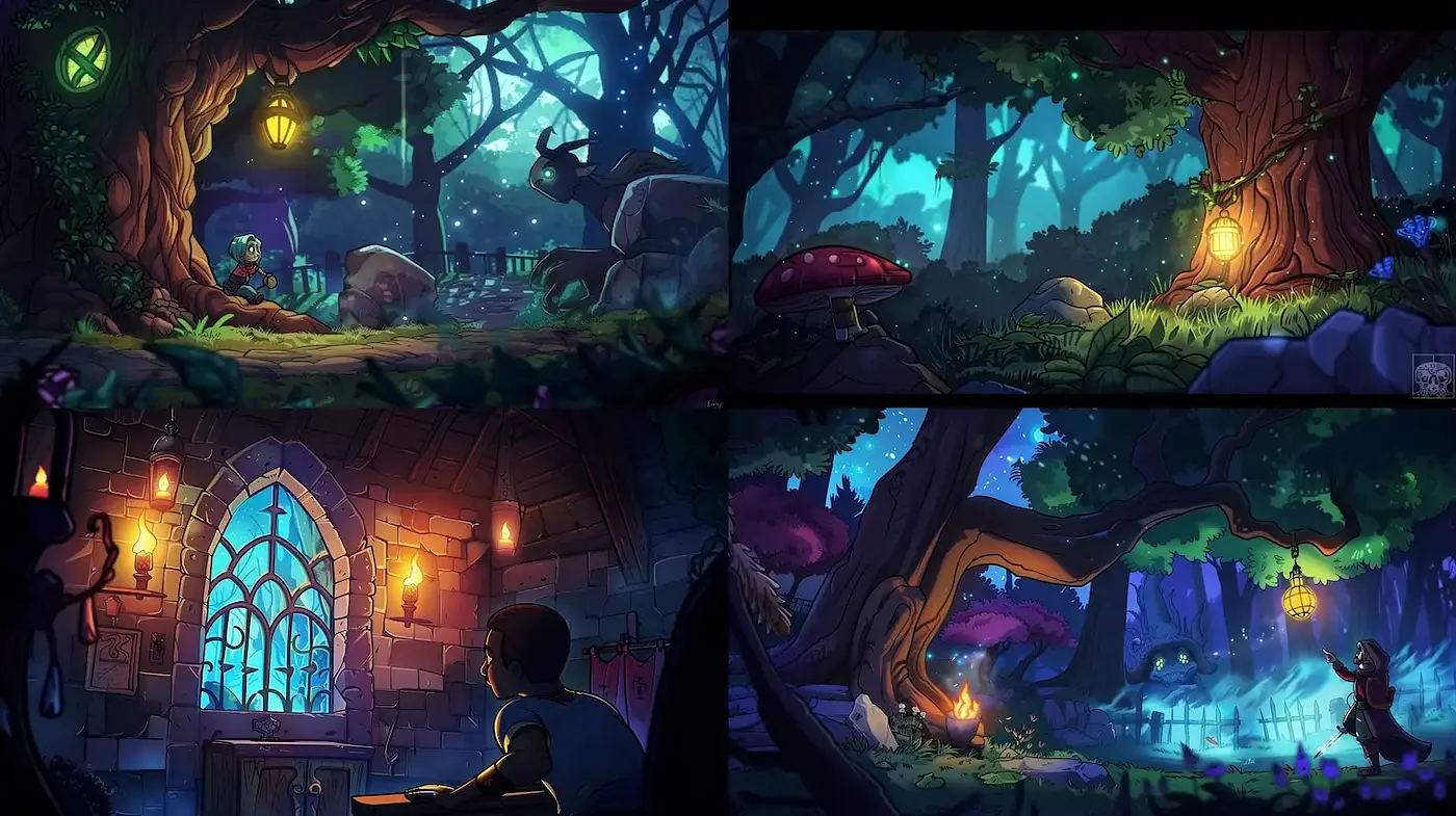 Whimsical and Enchanted Forest Landscapes with a Playful Mood - Midjourney sref style