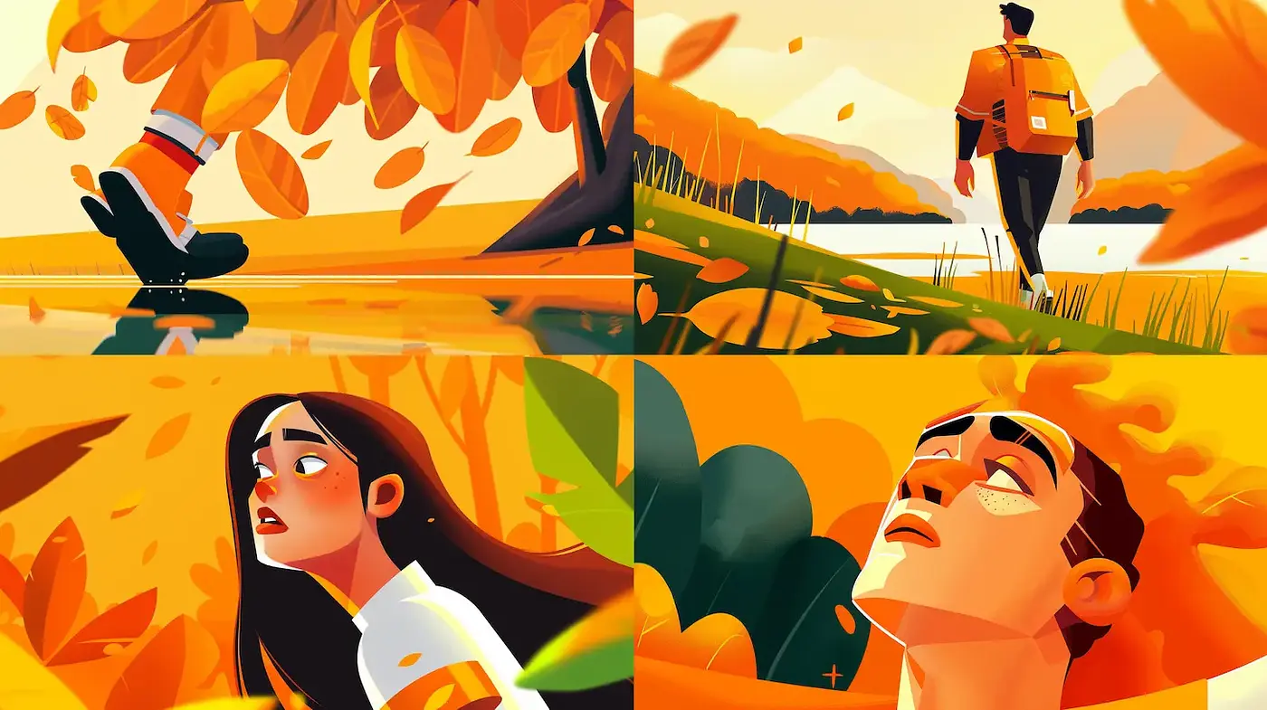 Vivid Autumnal Aesthetic with a Modern Illustrative Influence - Midjourney sref style