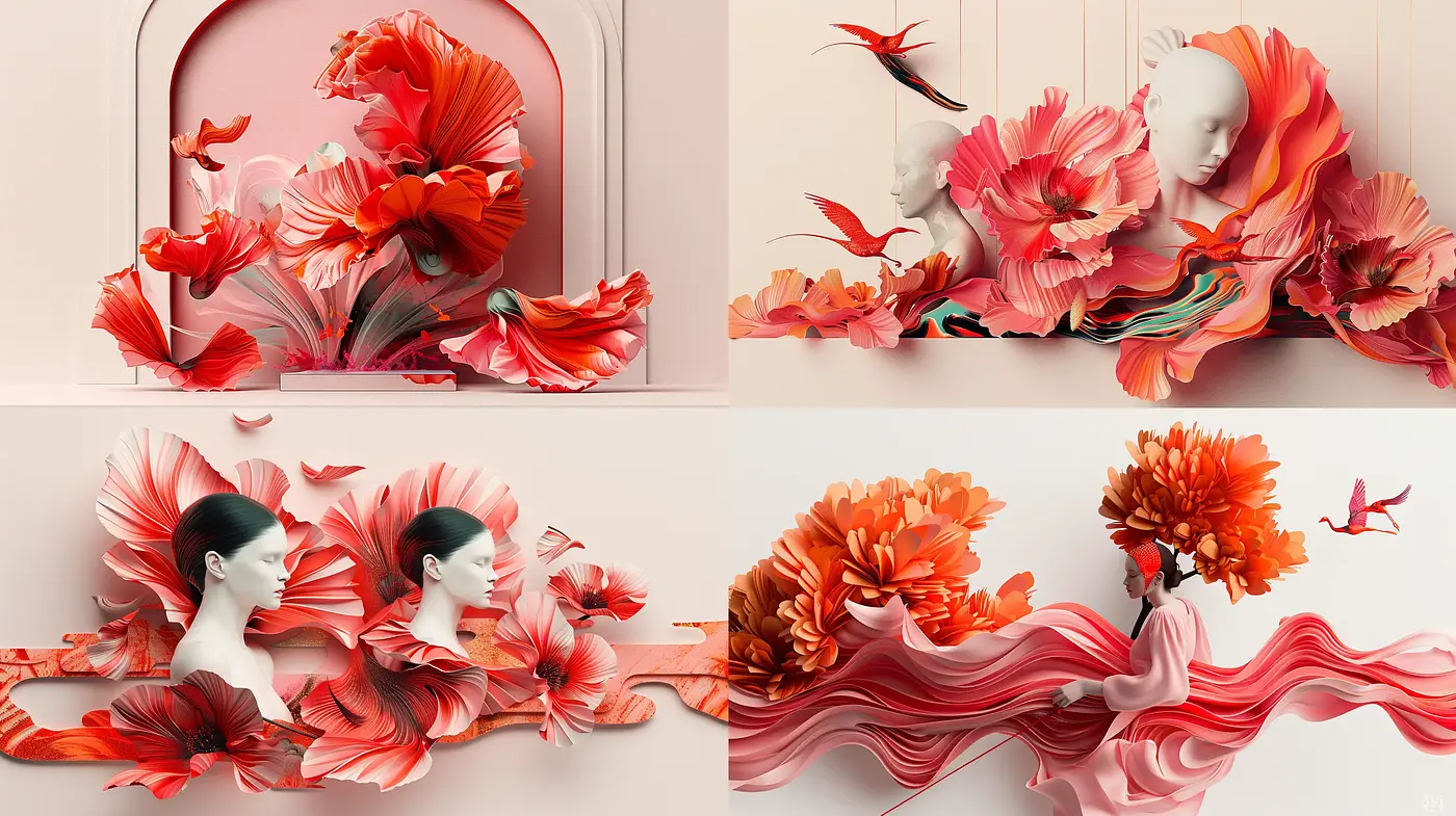 Ethereal Floral Cascade - A Symphony in Red and White - Midjourney sref style
